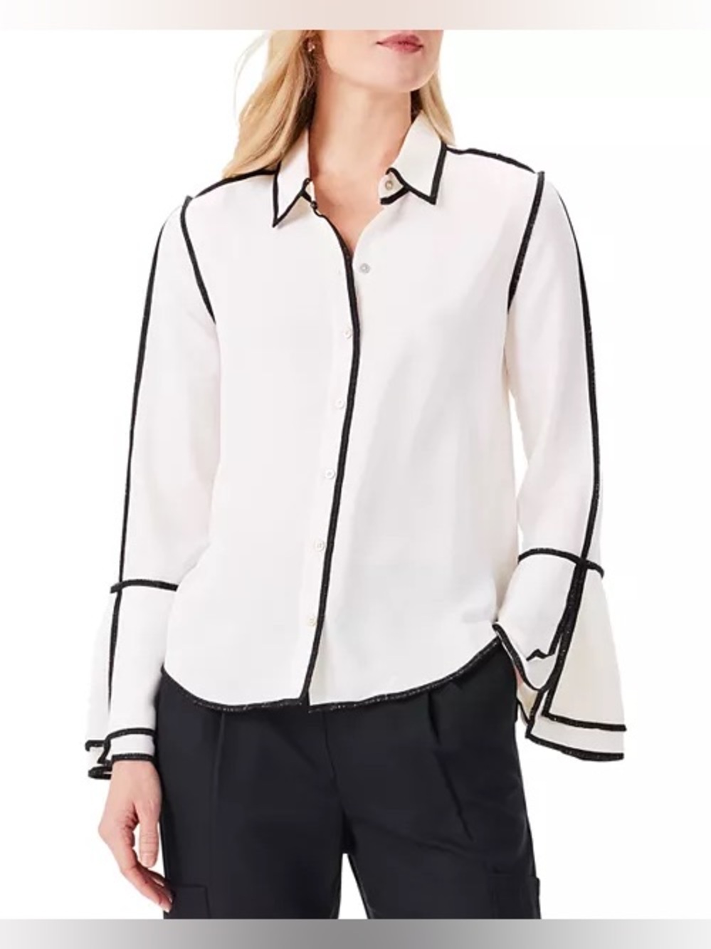 NIC+ZOE Touch of Trim Contrast-Piping Blouse XS/S